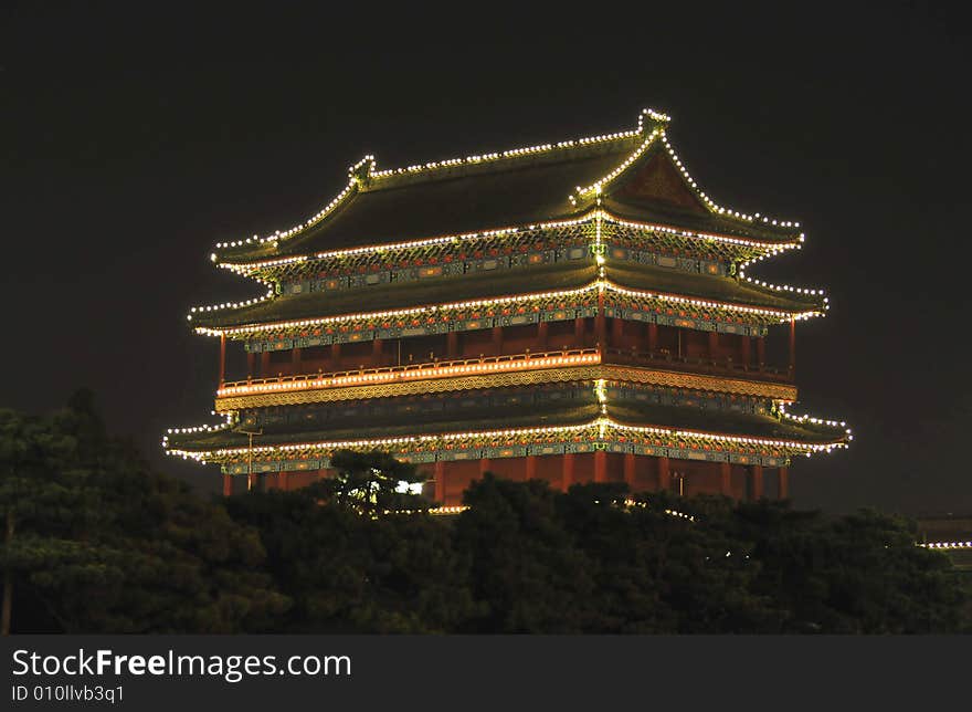 Ancient building, night scene, lighten the building. Ancient building, night scene, lighten the building