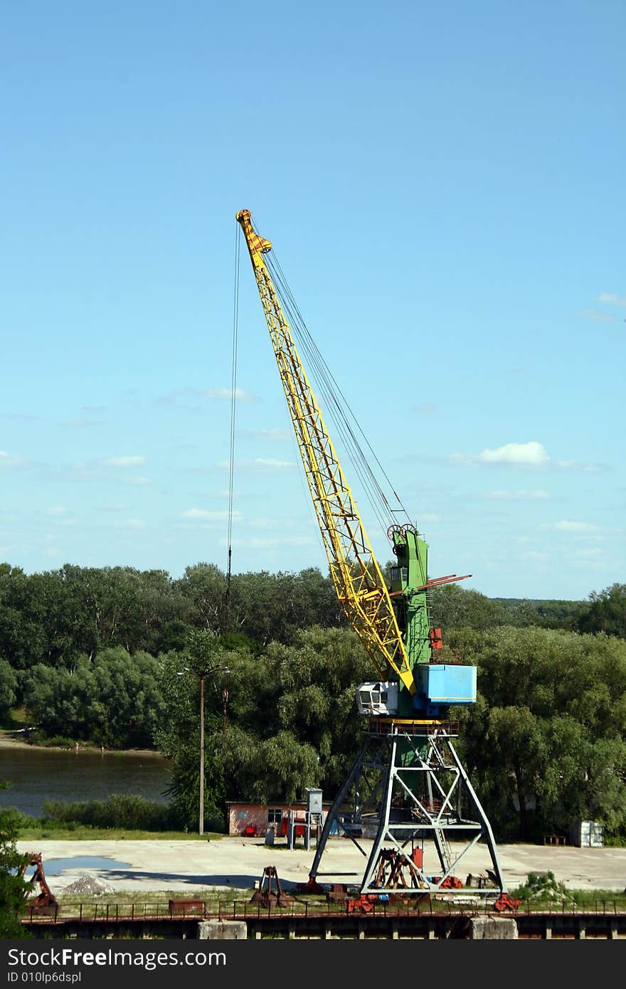 Tower crane in river port, Chernigiv, Ukraine. Tower crane in river port, Chernigiv, Ukraine