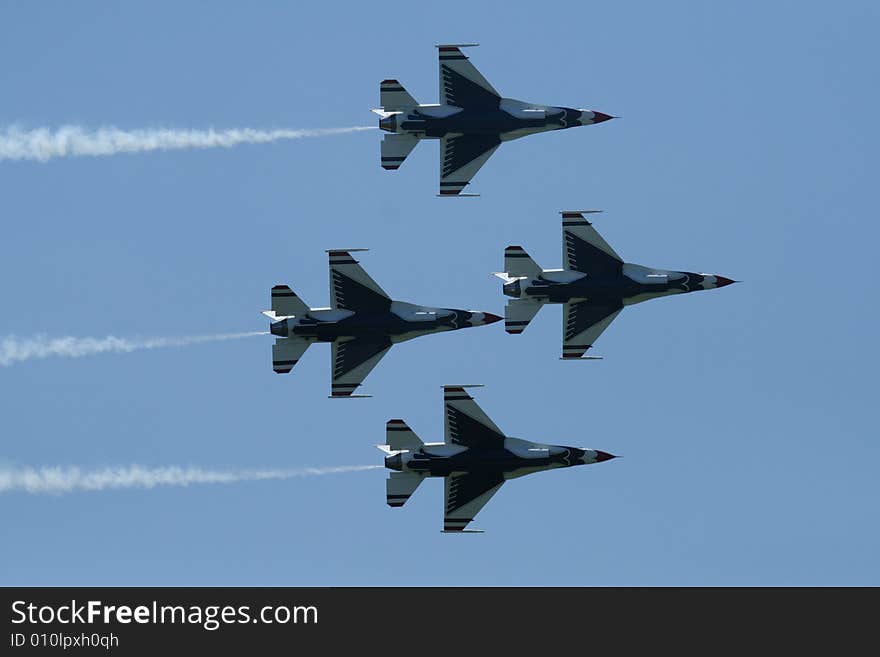 Thunderbird formation fly at air show in Quebec. Thunderbird formation fly at air show in Quebec