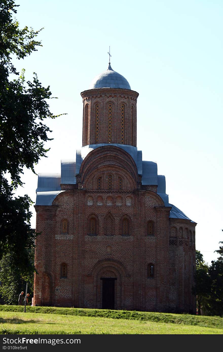 Christian church  in Chernigiv town, Ukraine. Red brick.