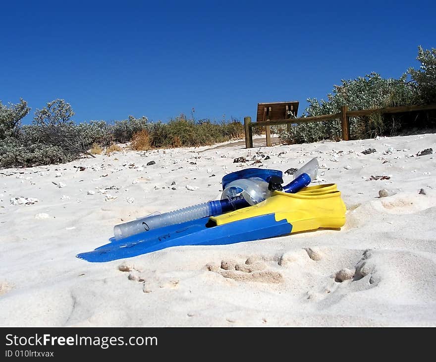 Snorkel Gear lying on the beach. Snorkel Gear lying on the beach