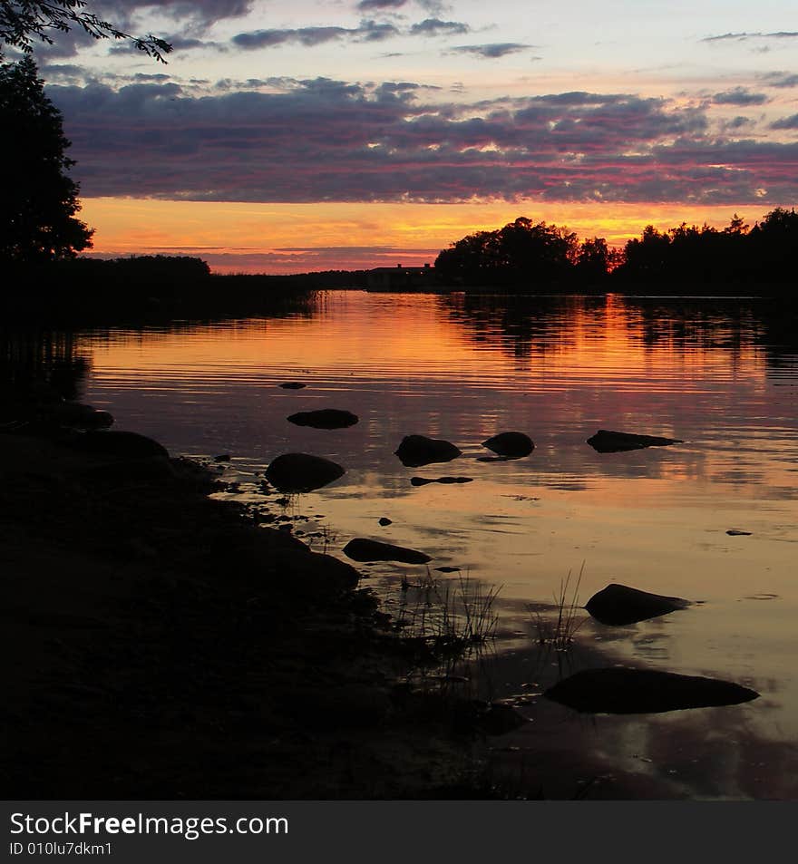 Sunset over the sea in Finland