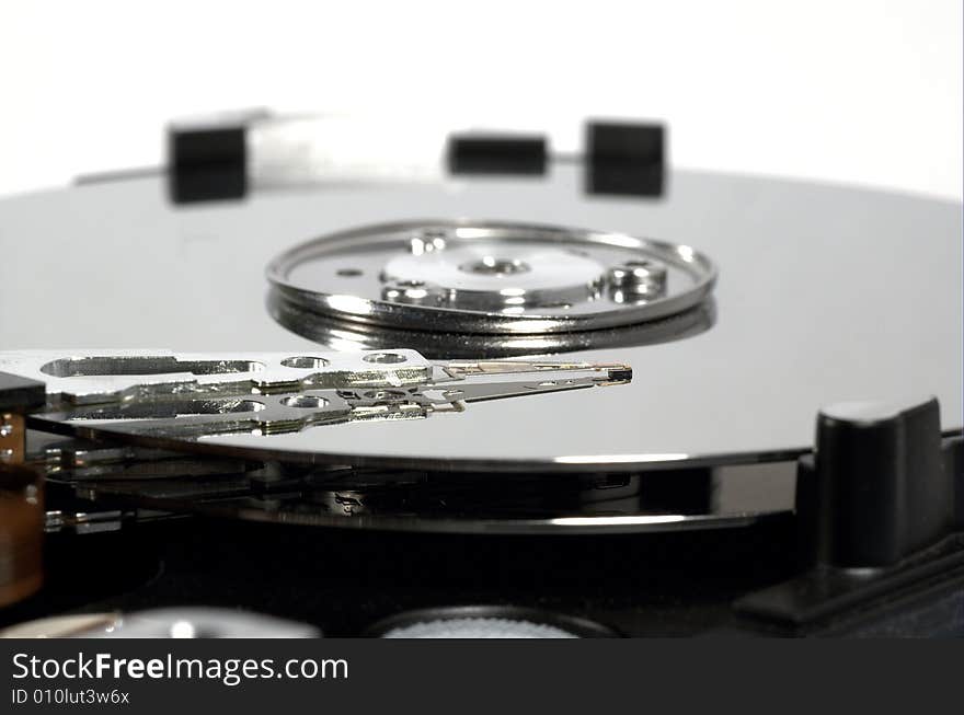 Close up of an opened hard drive