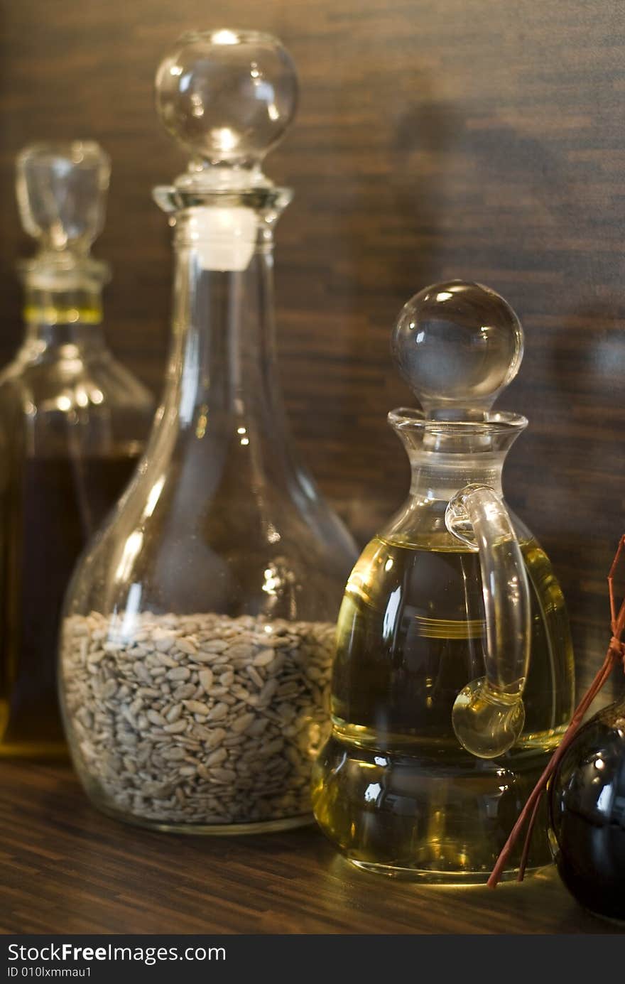 Some glas bottles in the kitchen