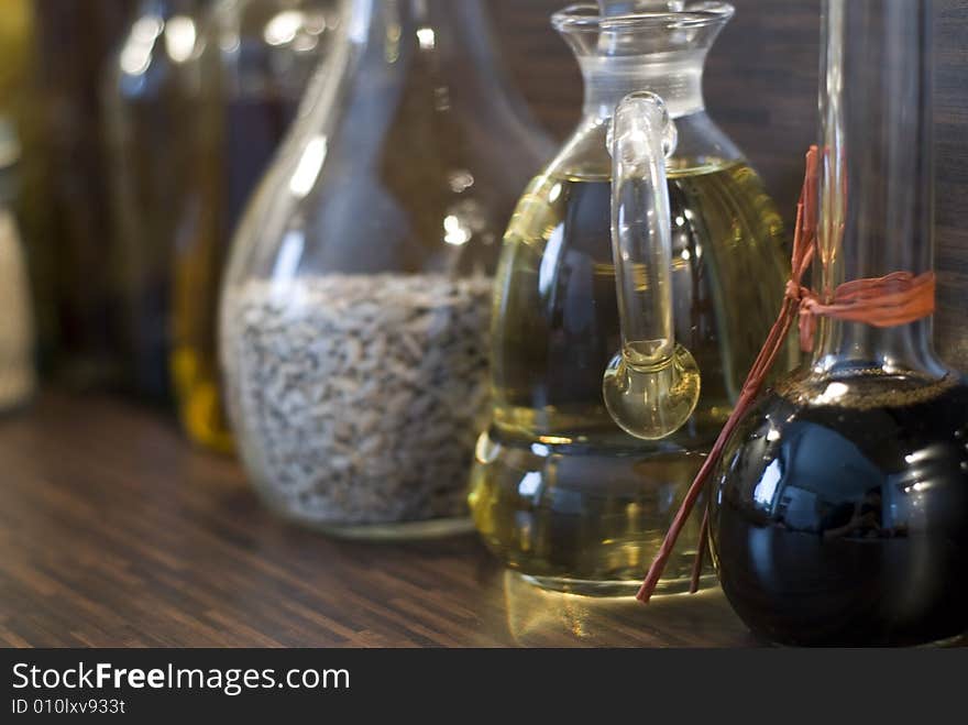 Some glas bottles in the kitchen