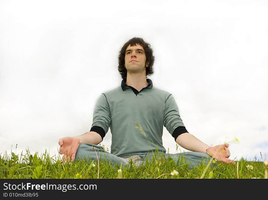 Man sitting in the lotus posture