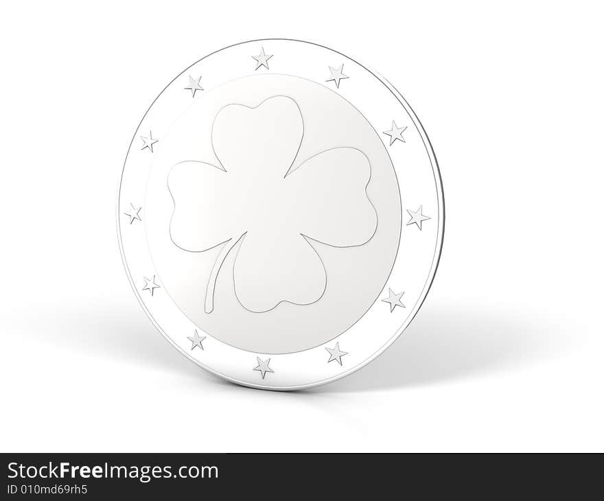 One coin on white background