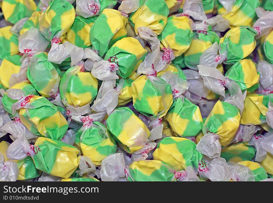 Colorful green & yellow salt water taffy