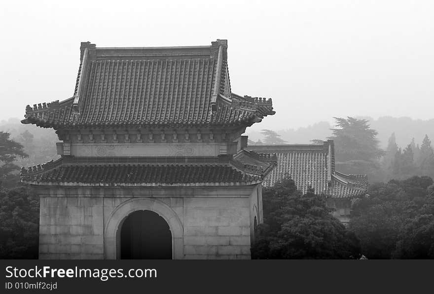 Picture of black and white foggy landscape. Picture of black and white foggy landscape