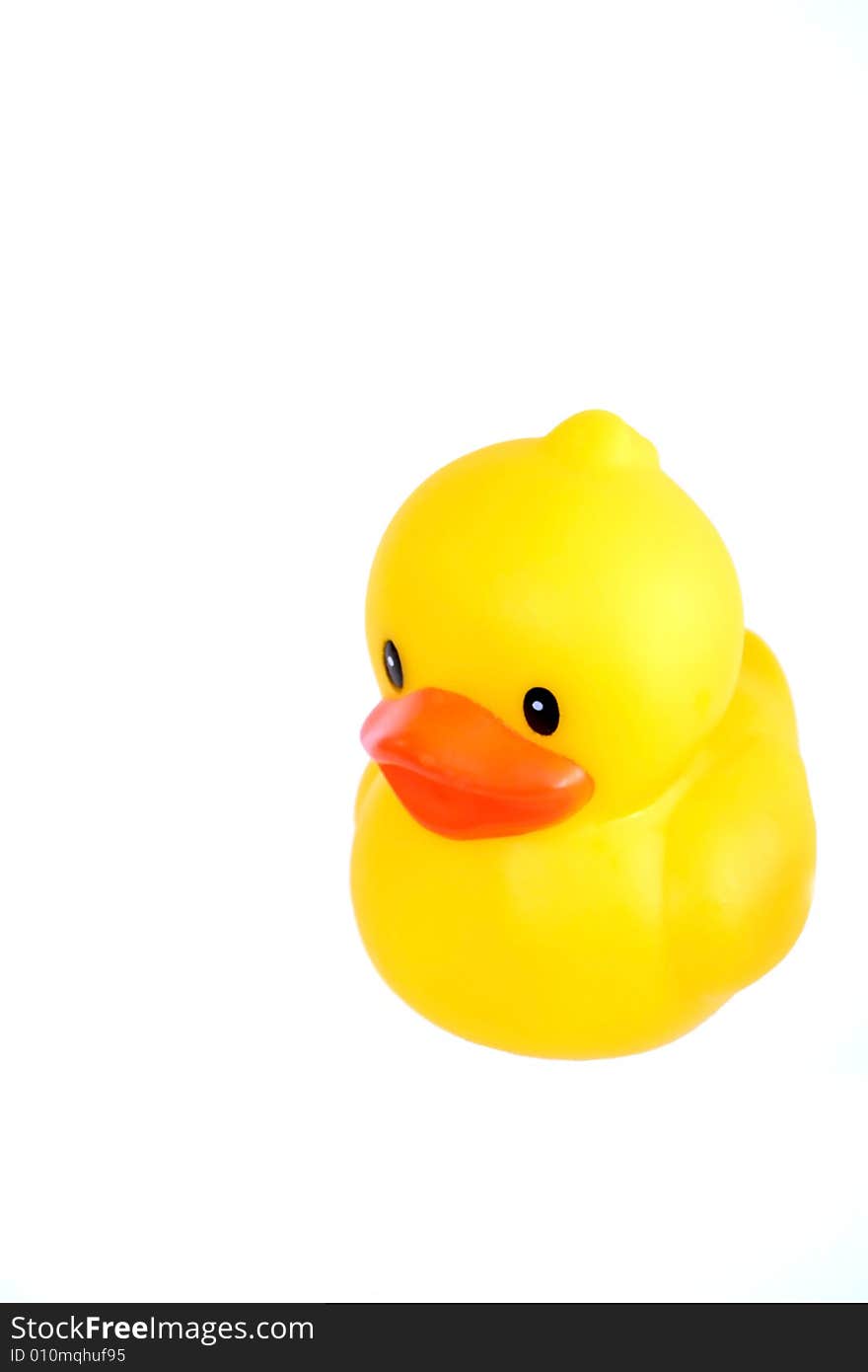 A Yellow Rubber Duck Isolated on White Background