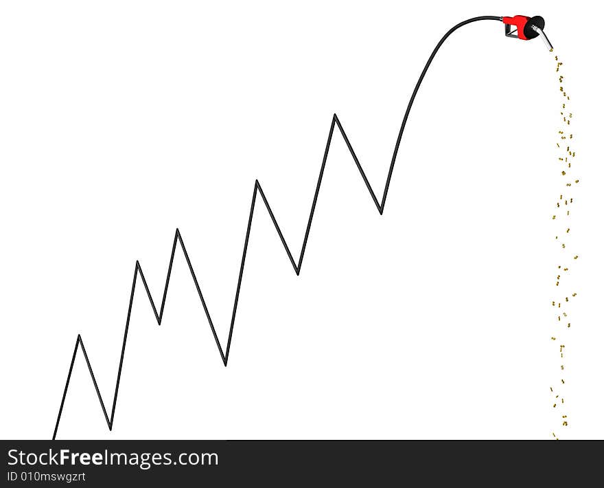 Gas pump nozzle with the chart shaped hose. Gas pump nozzle with the chart shaped hose