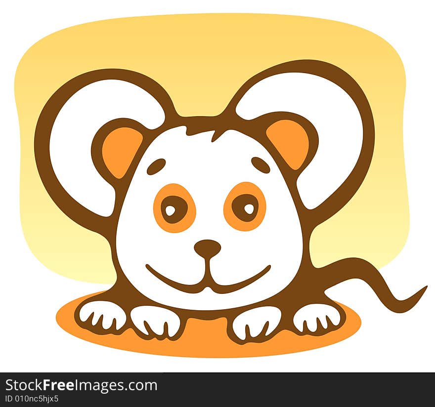 Cartoon happy mousy isolated on a yellow background.