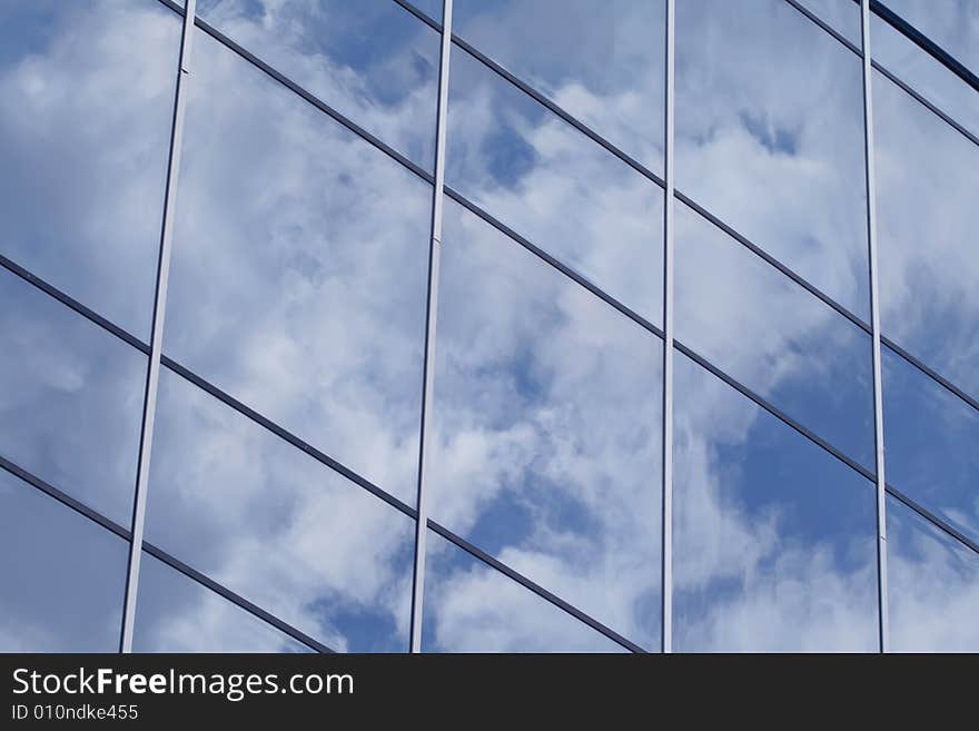 Close up of a corporate building windows with reflections