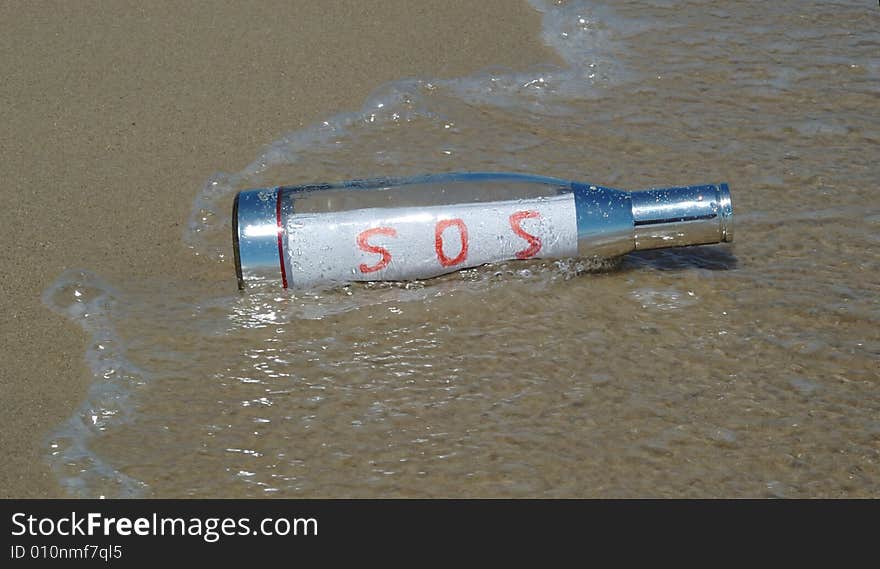 Message In A Bottle With SOS Signal