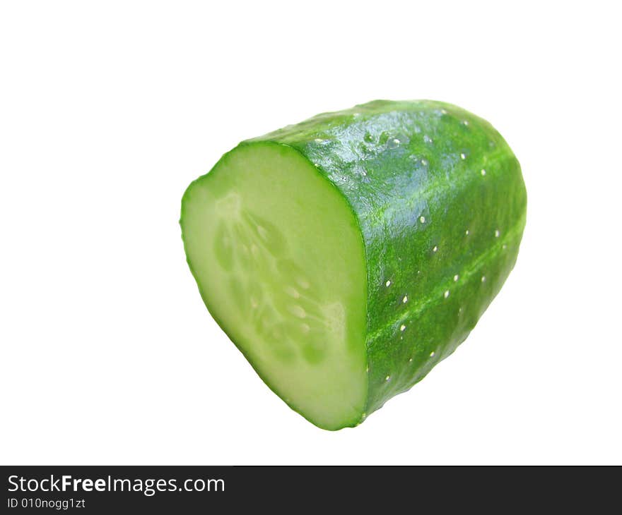 Fresh green cucumber on the white background