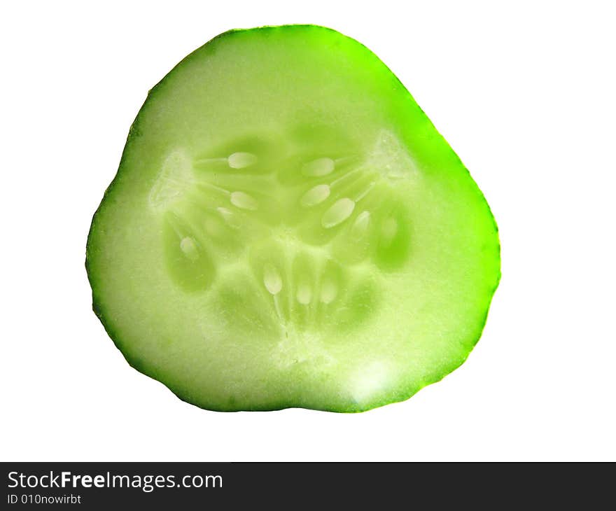 Green cucumbers slice on the white background