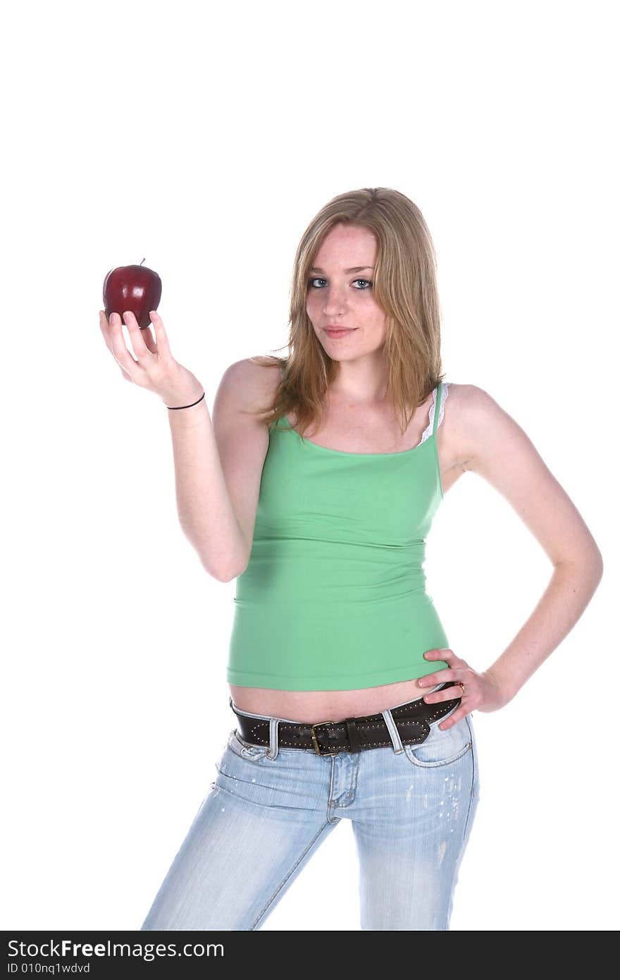 Pretty woman holding an apple