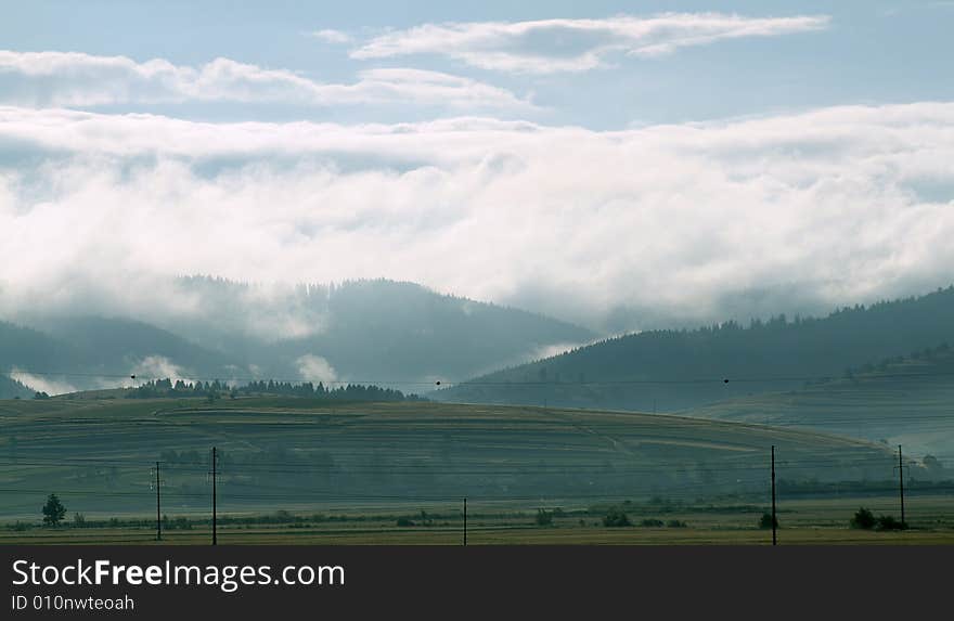 Green mountains and mist