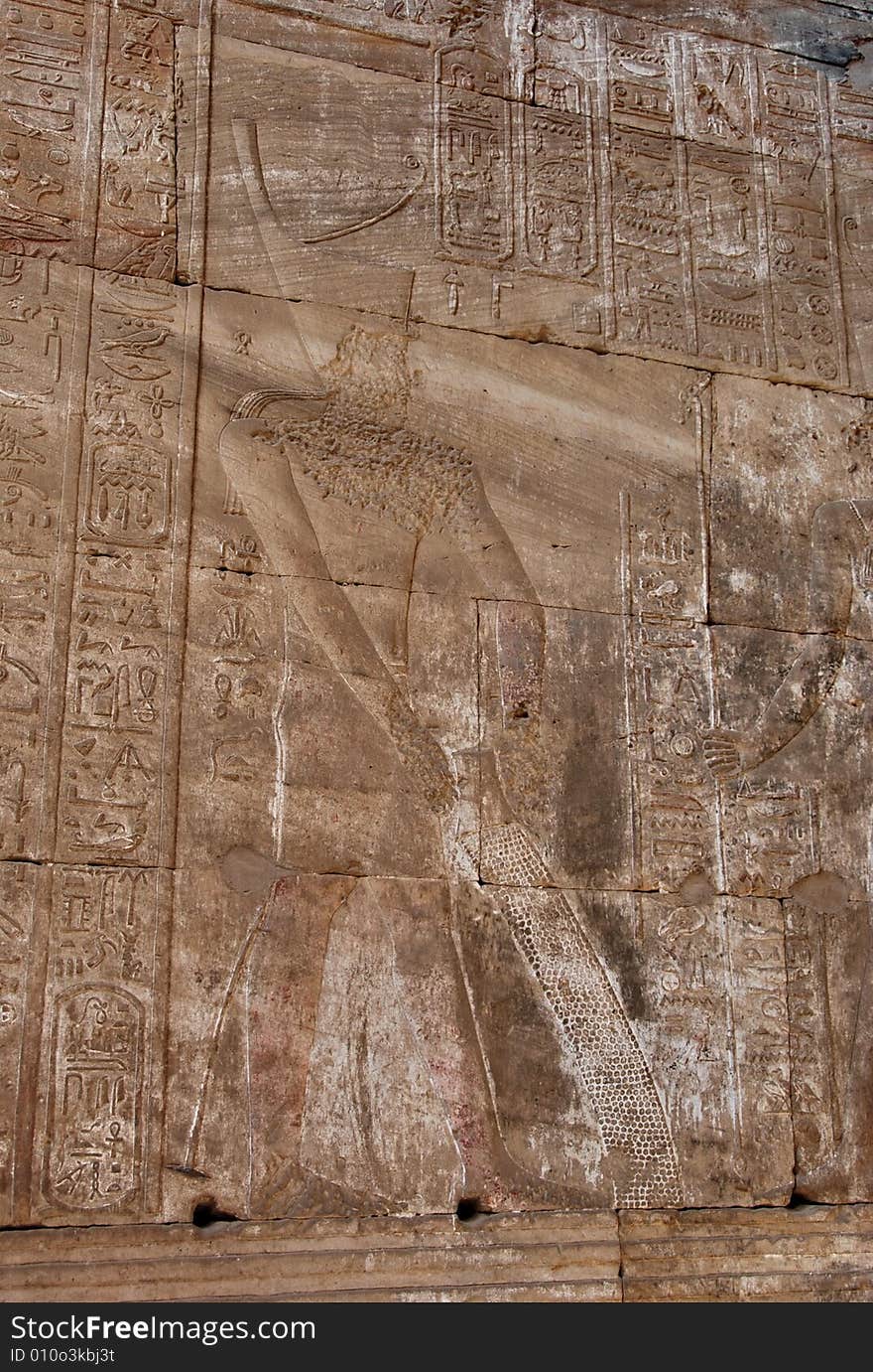 Stone carvings at the temple of Edfu, Egypt