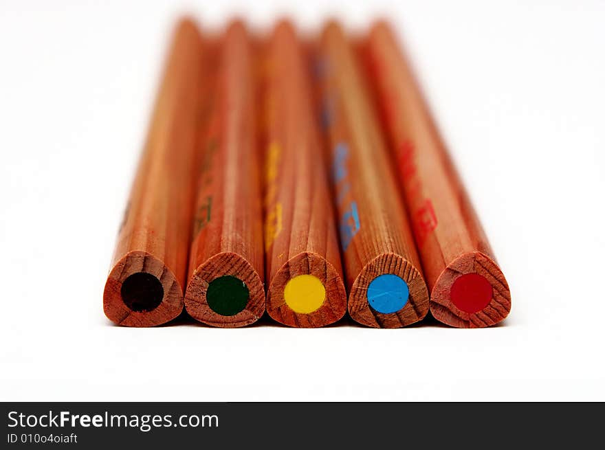 Crayons in yellow, red, blue, brown, black