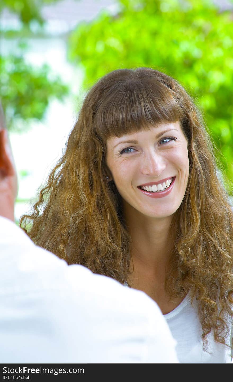 Portrait of  nice young couple having some conversation. Portrait of  nice young couple having some conversation