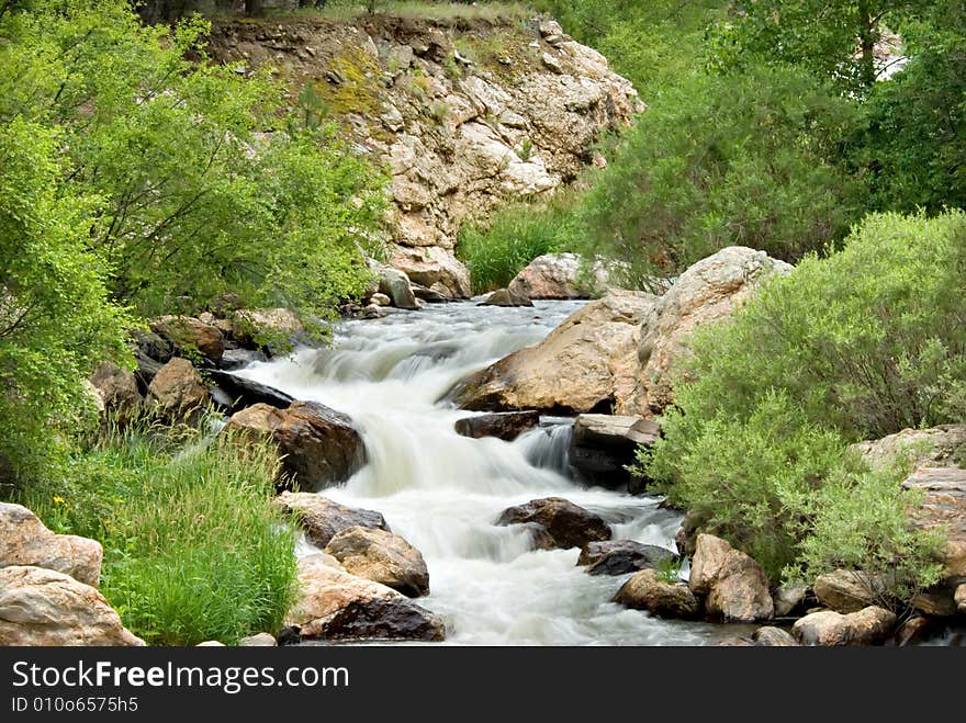 A swift moving stream in Colorado. A swift moving stream in Colorado.