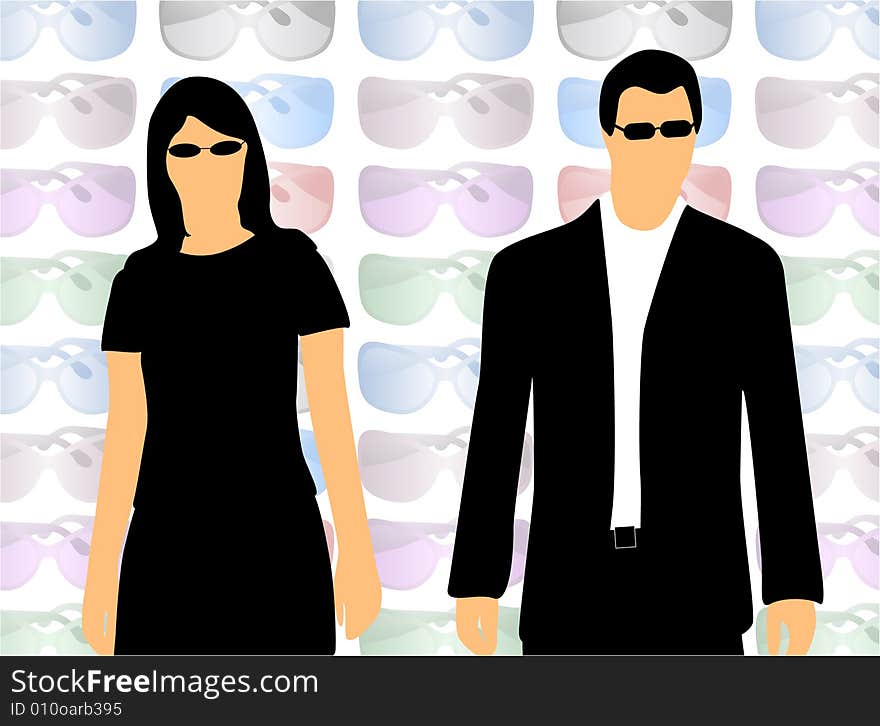 Illustration of sunglasses and people