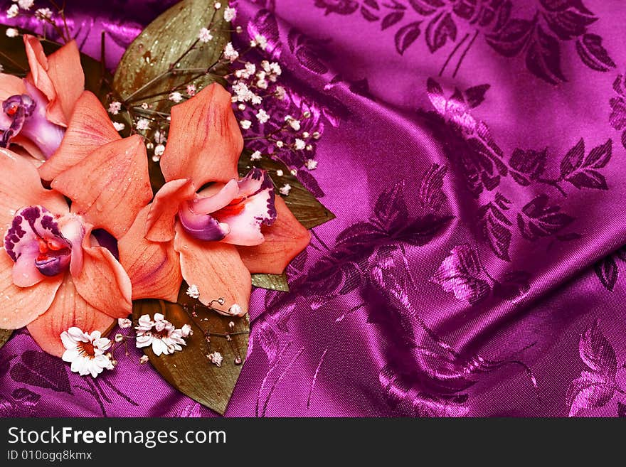 Bouquet of red orchids and white flowers