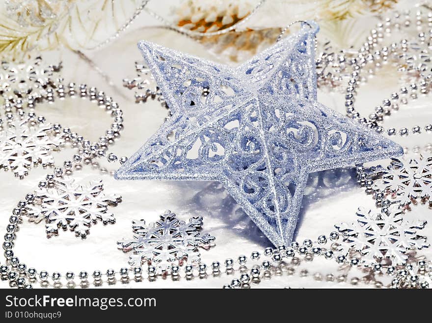 Star decoration on silver background