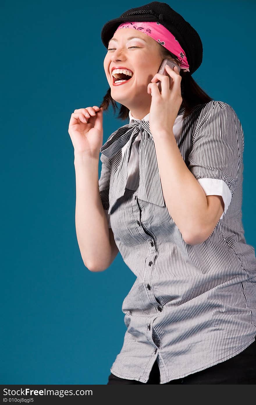 Young asian girl is calling and laughing. Young asian girl is calling and laughing