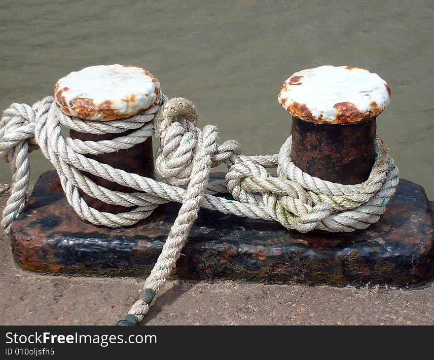 Close up of some sailors knots on quayside in Bridlington Harbor, England. Close up of some sailors knots on quayside in Bridlington Harbor, England.