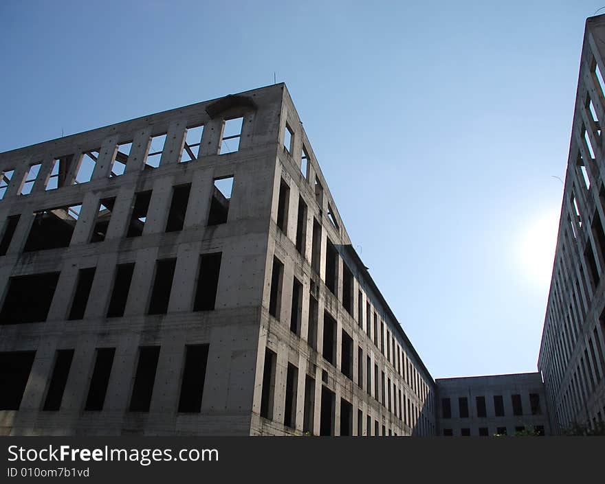 Two gray buildings