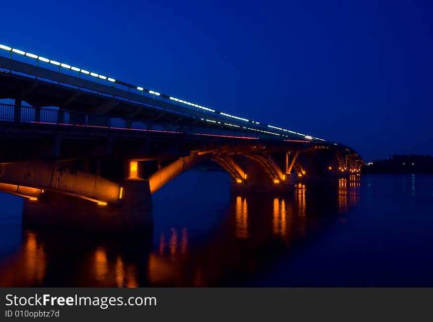 Bridge subway at night in Kiev, Ukraine. Bridge subway at night in Kiev, Ukraine