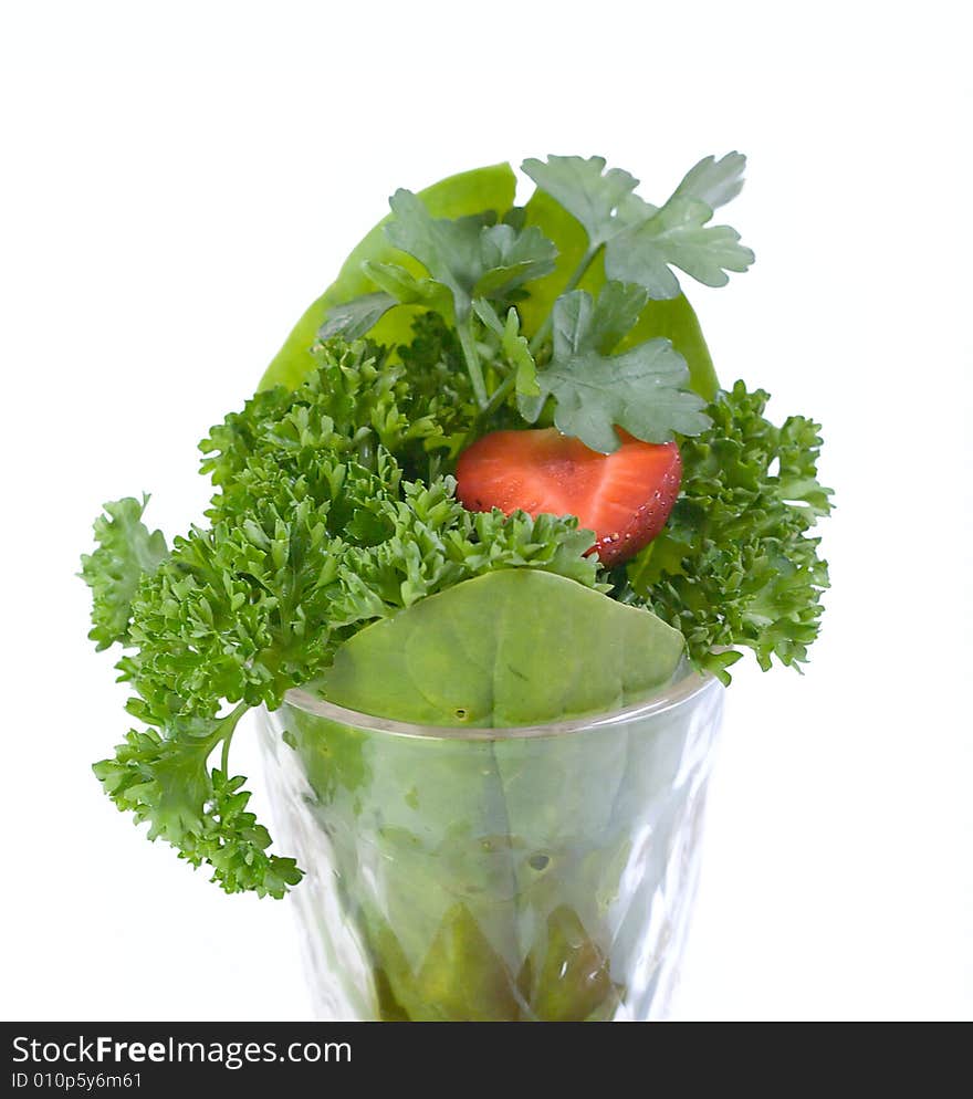 Strawberries and plants isolated on white for your new design