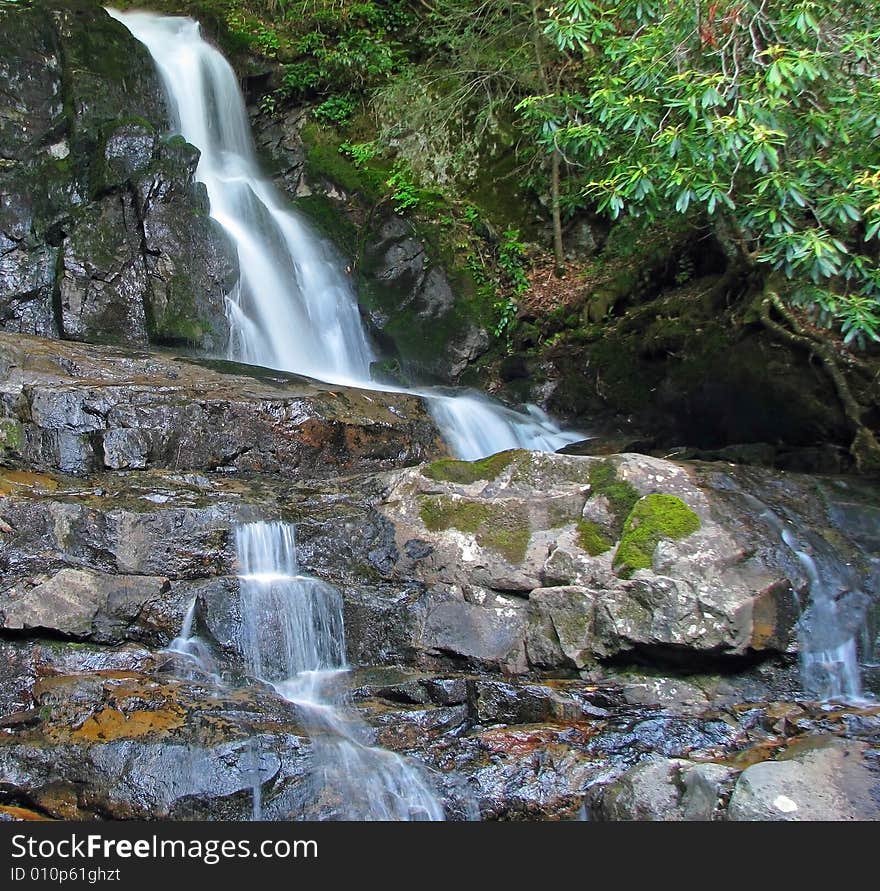 Laurel Falls waterfall in the Smoky Mountain National Park, USA. Laurel Falls waterfall in the Smoky Mountain National Park, USA.