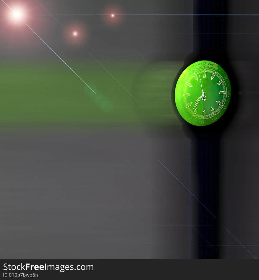 Dark Background With Green Watch