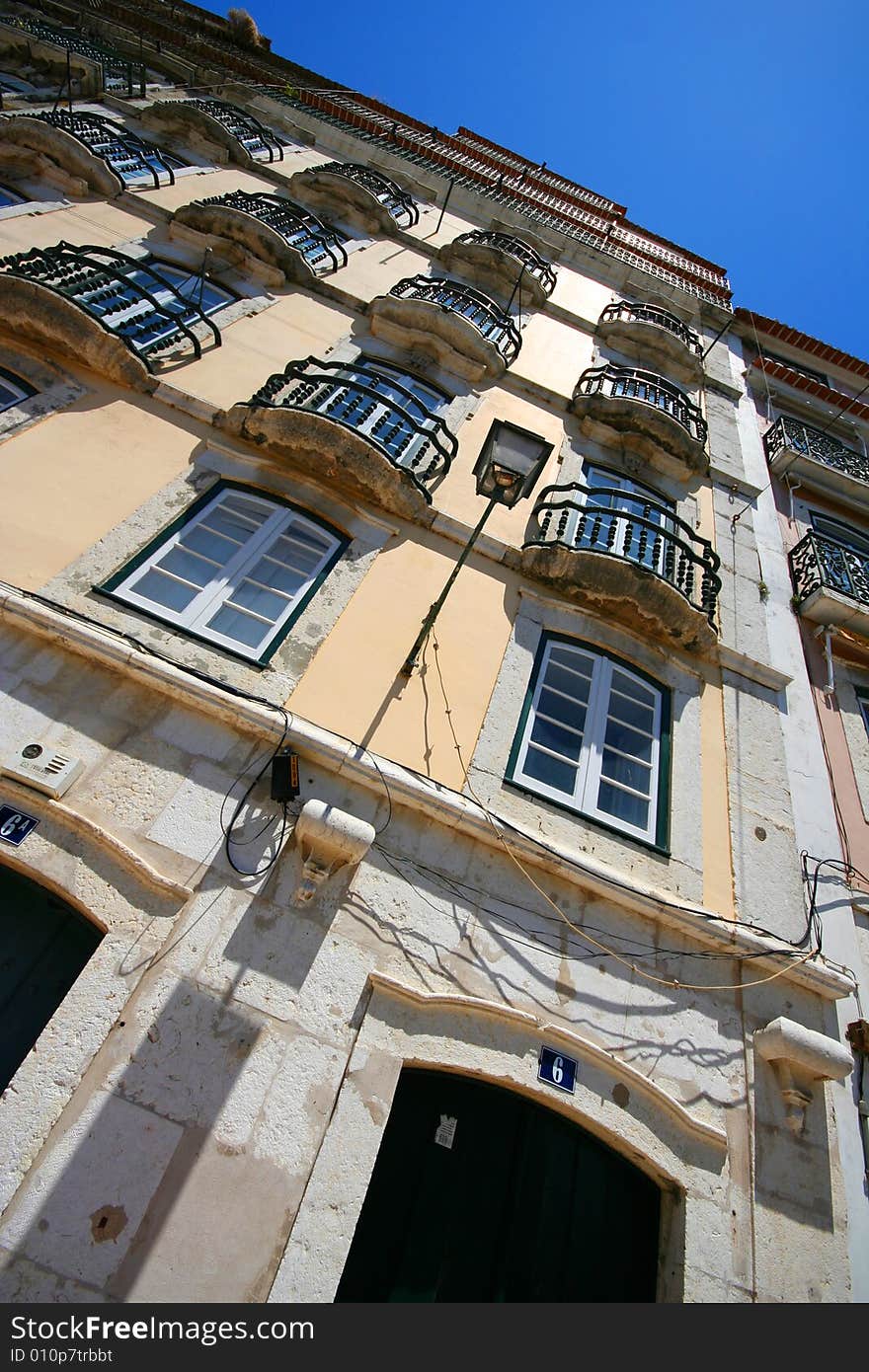 A facade in the city of Lisbon, Portugal. A facade in the city of Lisbon, Portugal