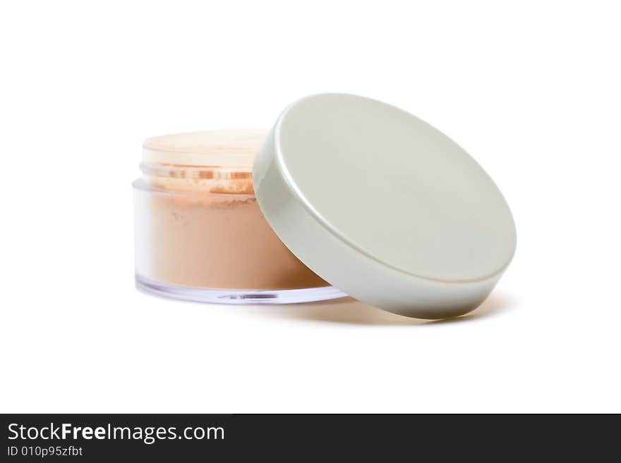 Ope jar for Cosmetic powder isolated on white for your design