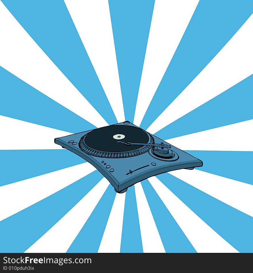 Turntable with blue retro background ( with vector eps format)