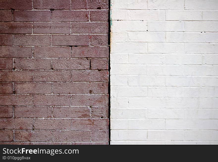 Brick exterior on two old buildings come together to create contrast. Brick exterior on two old buildings come together to create contrast