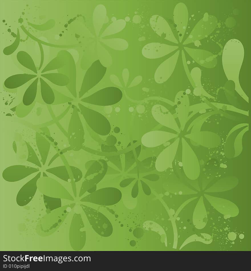 Vector illustration - fresh background with flowers in green. Vector illustration - fresh background with flowers in green