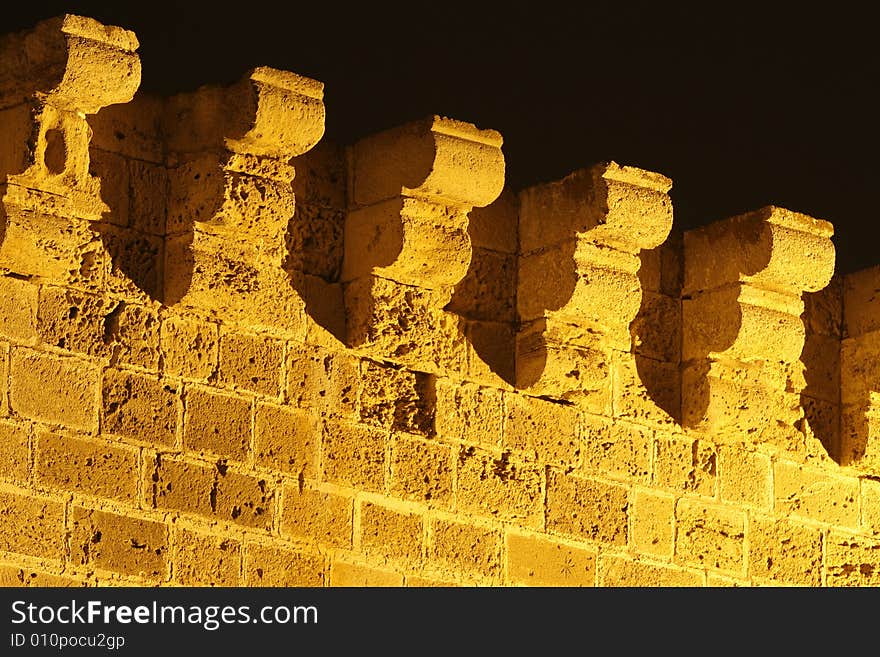 A part of a castle late at night