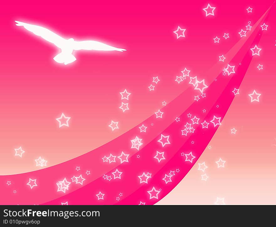 Red background with stars and a bird. Red background with stars and a bird