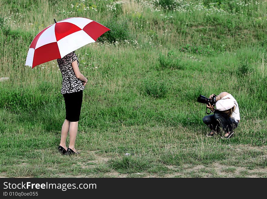 Girls and an umbrella