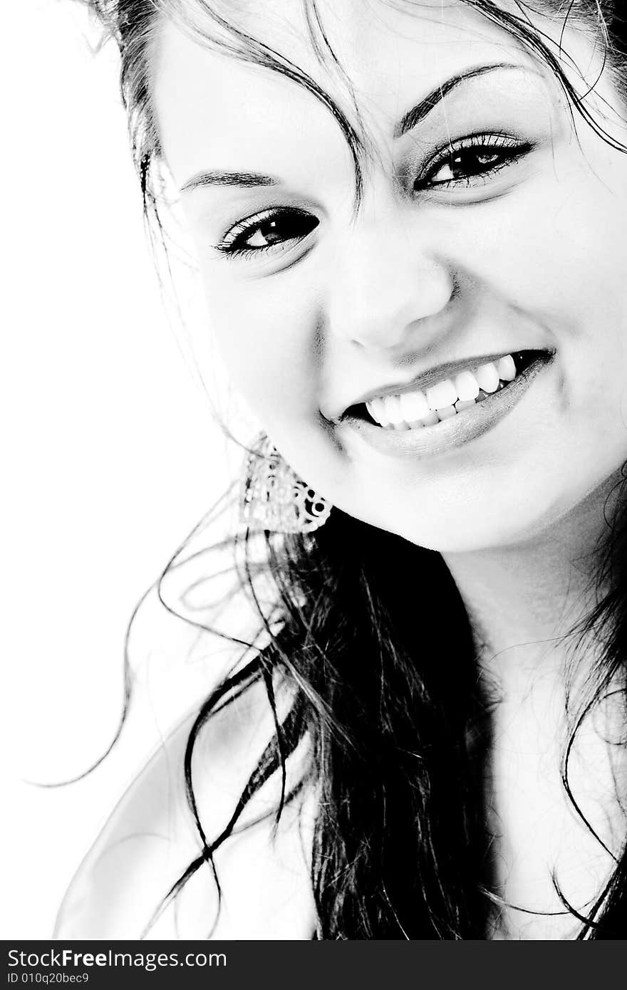 Young beauty girl smiling in black asnd white with high contrast. Young beauty girl smiling in black asnd white with high contrast