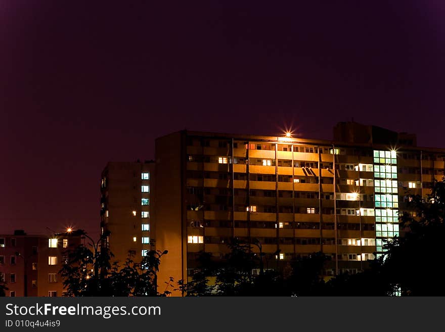 Blocks in town at night