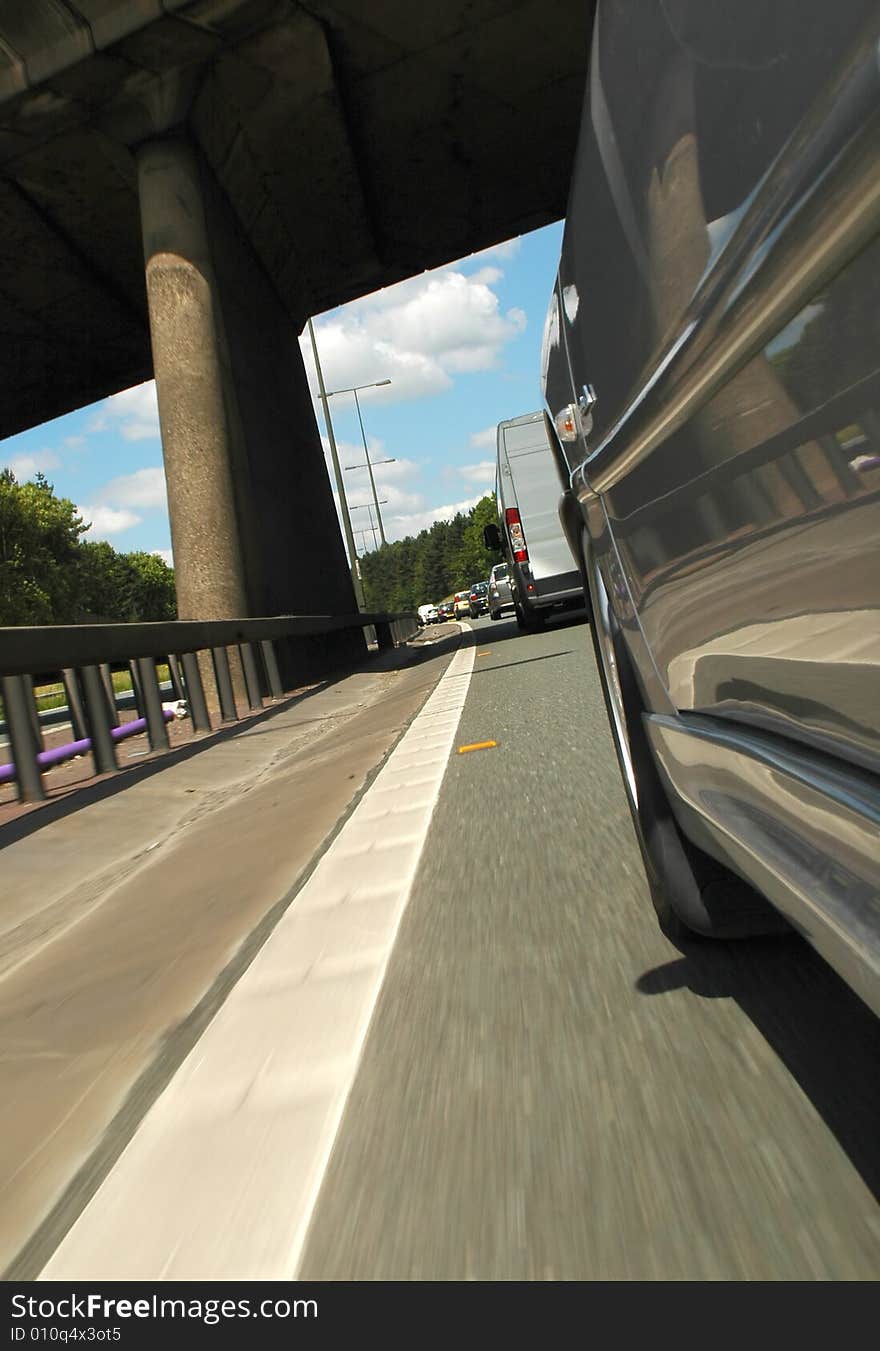 Low angle view of speeding traffic on a freeway