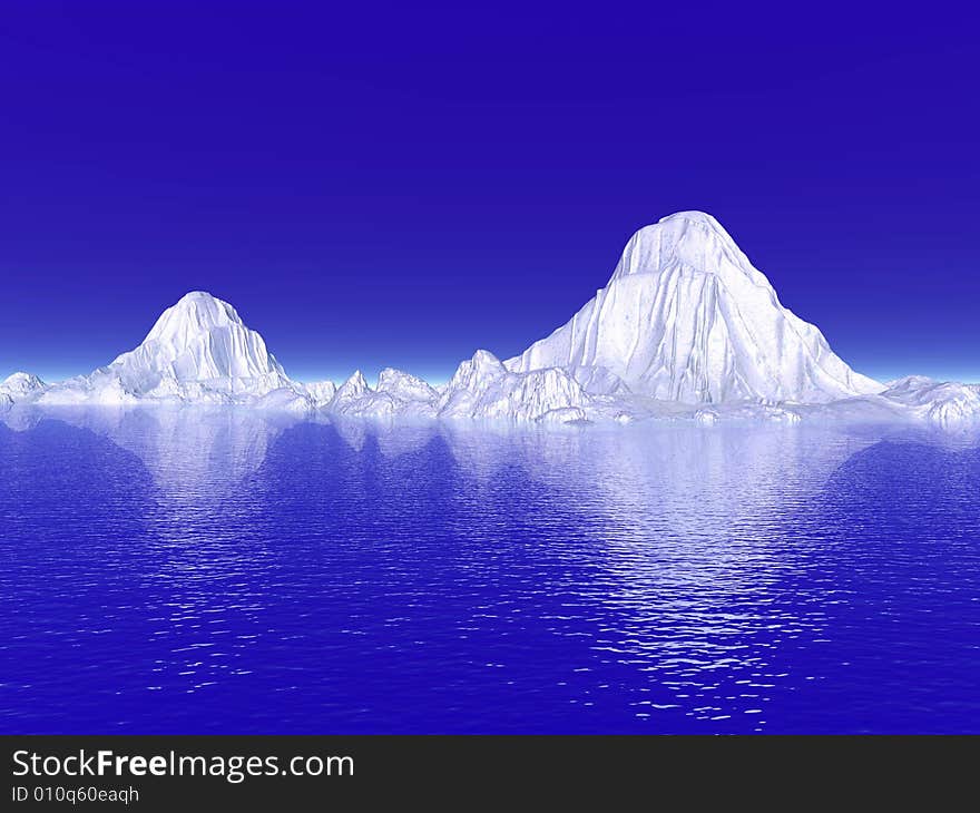 The big icebergs on  the open ocean - landscape scene.