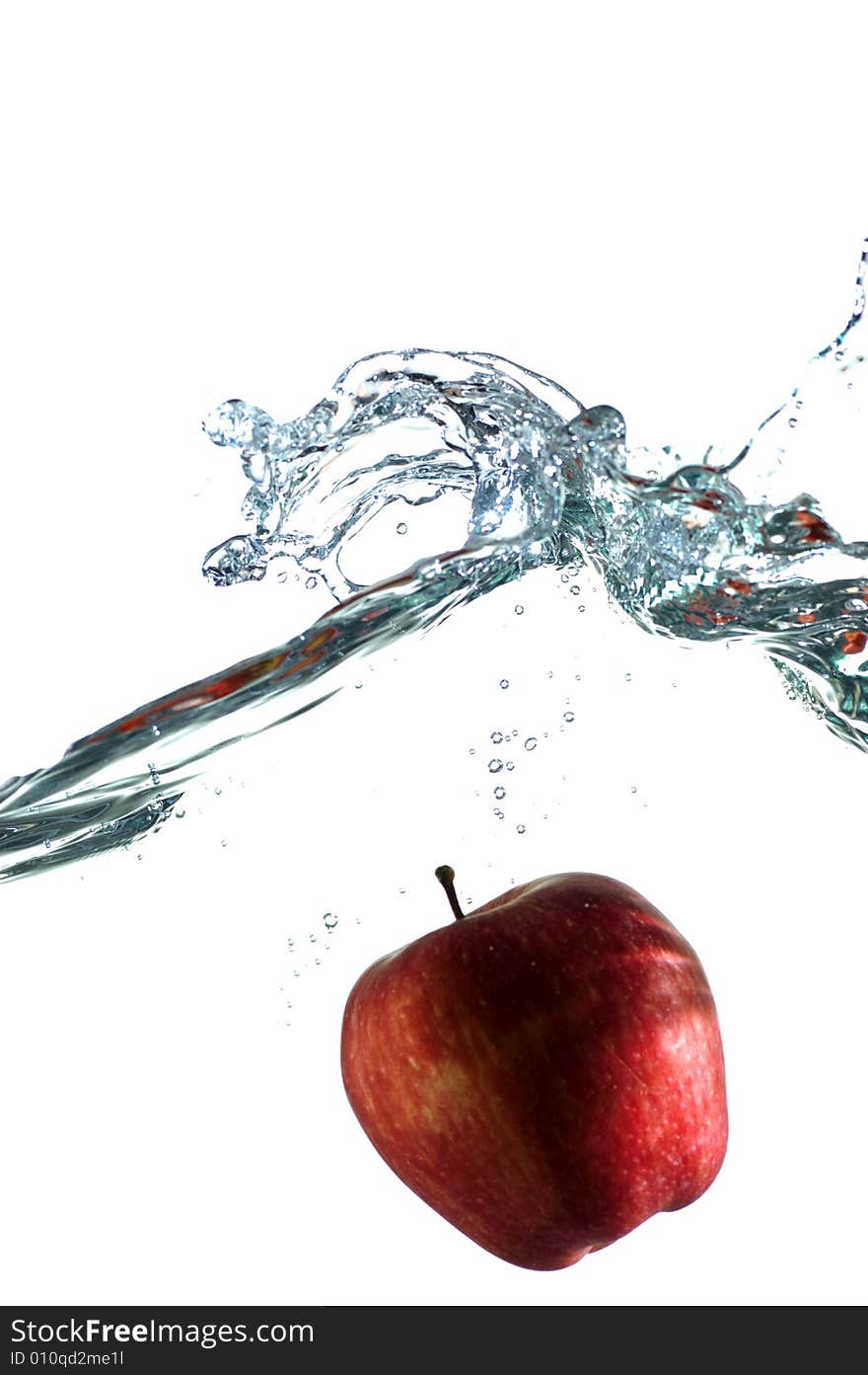 Apple in water. Photo on a white background.