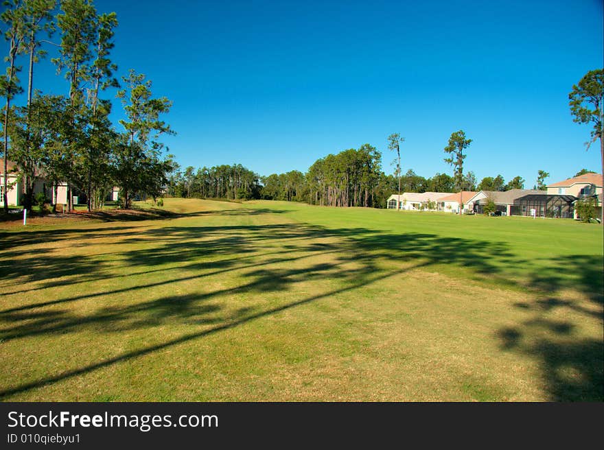 Looking down the fairway on a Florida golf course.